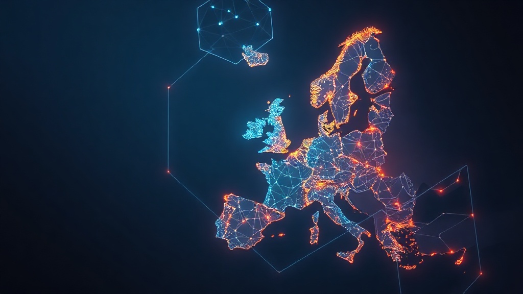 Périmètre lumineux de la France et de l'Europe symbolisant des données qui restent dans l'Union européenne